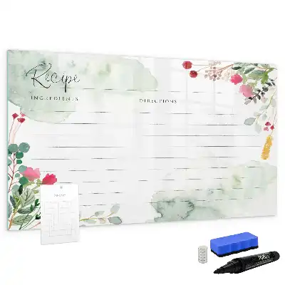 Beschrijfbare glazen magneetbord met design receptenplek
