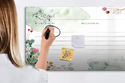 Beschrijfbare glazen magneetbord met design receptenplek