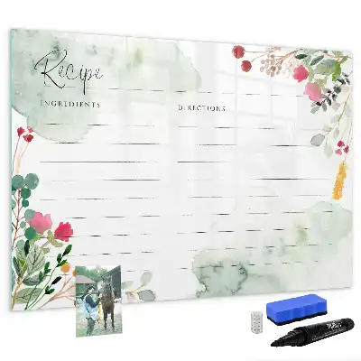 Beschrijfbare glazen magneetbord met design receptenplek
