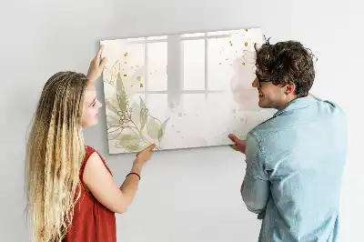 Beschrijfbaar glazen magneetbord met abstract design in pastelkleuren