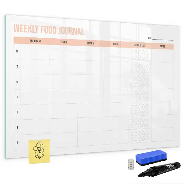 Beschrijfbaar glazen magneetbord met weekplanner voor maaltijden