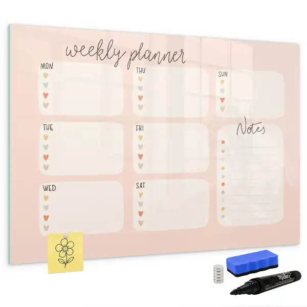 Magnetisch glazen weekplanner voor notities en foto's