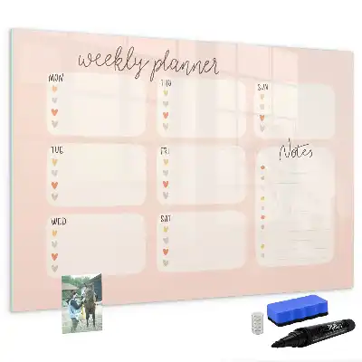 Magnetisch glazen weekplanner voor notities en foto's