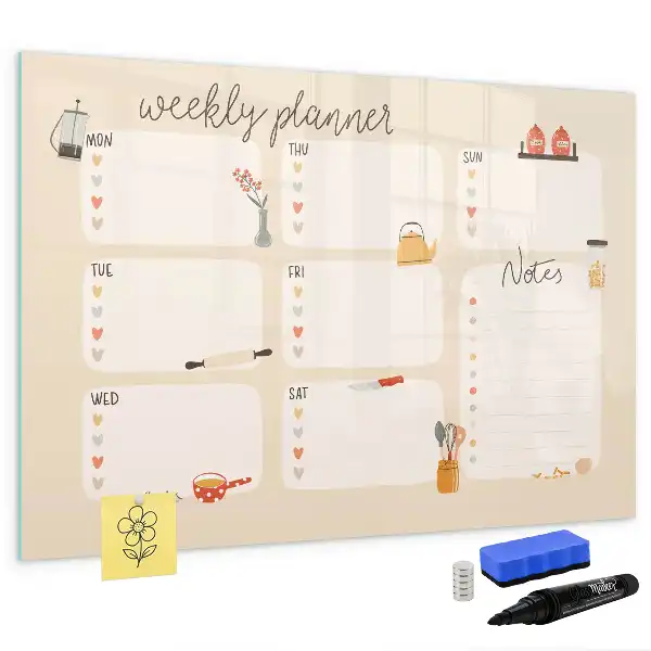 Glazen weekplanner beschrijfbaar magneetbord met design