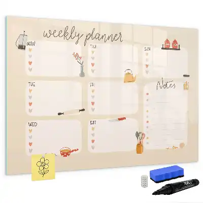Glazen weekplanner beschrijfbaar magneetbord met design