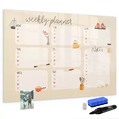 Glazen weekplanner beschrijfbaar magneetbord met design