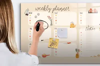 Glazen weekplanner beschrijfbaar magneetbord met design