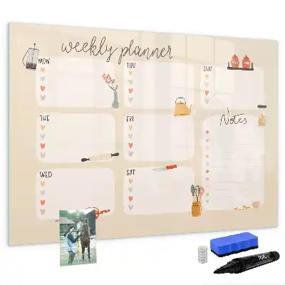 Glazen weekplanner beschrijfbaar magneetbord met design