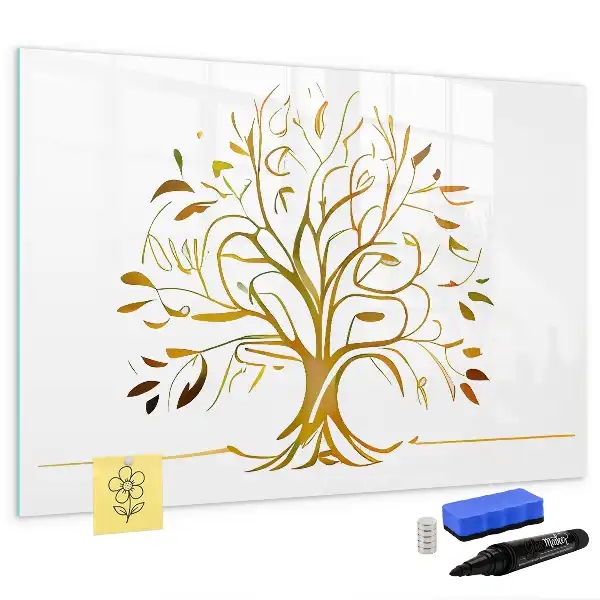Beschrijfbaar glazen magneetbord met design van een gouden boom