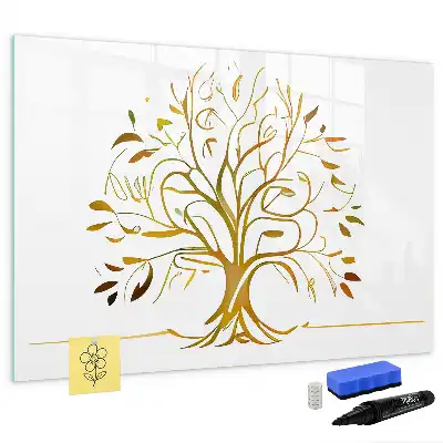 Beschrijfbaar glazen magneetbord met design van een gouden boom