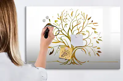 Beschrijfbaar glazen magneetbord met design van een gouden boom