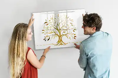 Beschrijfbaar glazen magneetbord met design van een gouden boom