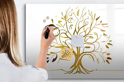 Beschrijfbaar glazen magneetbord met design van een gouden boom