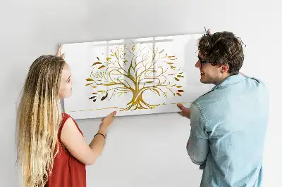 Beschrijfbaar glazen magneetbord met design van een gouden boom