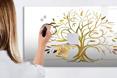 Beschrijfbaar glazen magneetbord met design van een gouden boom
