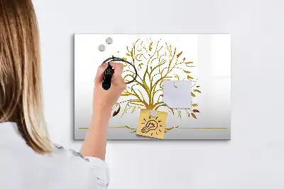 Beschrijfbaar glazen magneetbord met design van een gouden boom