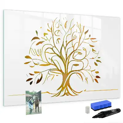 Beschrijfbaar glazen magneetbord met design van een gouden boom