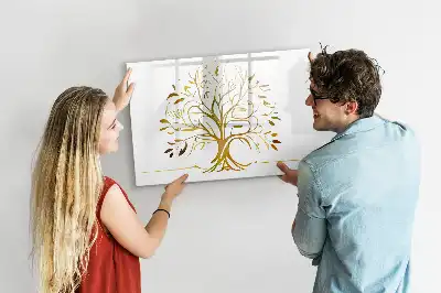Beschrijfbaar glazen magneetbord met design van een gouden boom