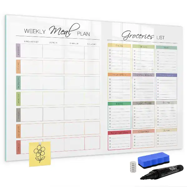 Magnetisch glazen memobord voor wekelijks menu