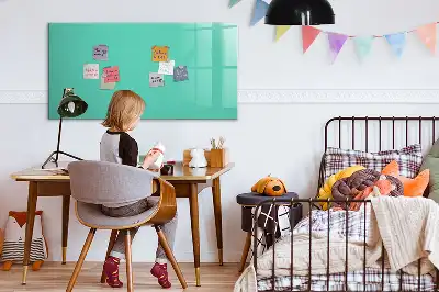 Beschrijfbaar glazen magneetbord in de kleur turkoois