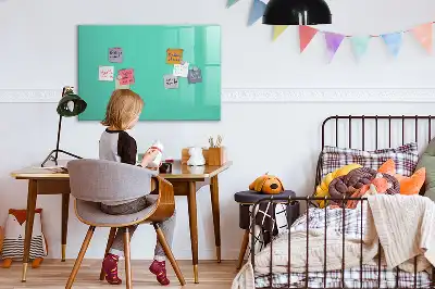 Beschrijfbaar glazen magneetbord in de kleur turkoois