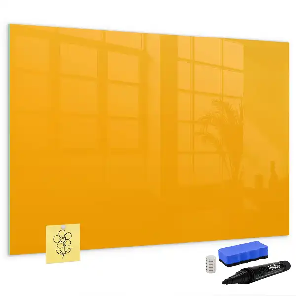 Beschrijfbaar glazen magneetbord in de kleur goudgeel