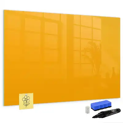 Beschrijfbaar glazen magneetbord in de kleur goudgeel