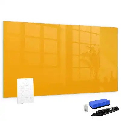 Beschrijfbaar glazen magneetbord in de kleur goudgeel