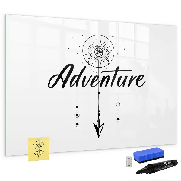 Beschrijfbaar glazen magneetbord met Avontuur design
