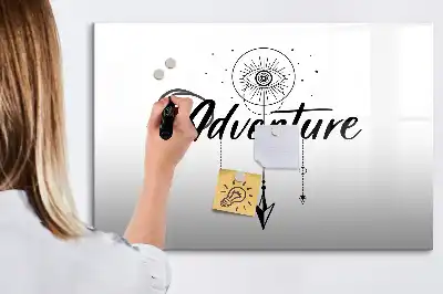 Beschrijfbaar glazen magneetbord met Avontuur design