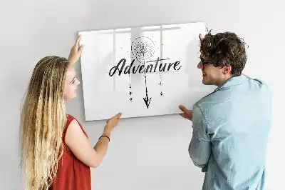Beschrijfbaar glazen magneetbord met Avontuur design