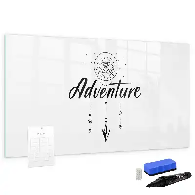 Beschrijfbaar glazen magneetbord met Avontuur design