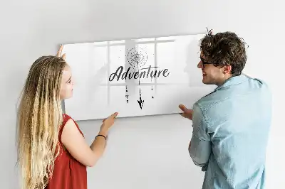 Beschrijfbaar glazen magneetbord met Avontuur design