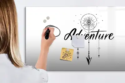 Beschrijfbaar glazen magneetbord met Avontuur design