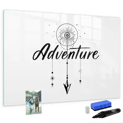 Beschrijfbaar glazen magneetbord met Avontuur design
