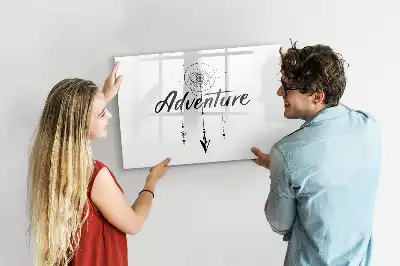 Beschrijfbaar glazen magneetbord met Avontuur design