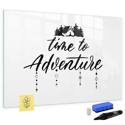 Beschrijfbaar glazen magneetbord met design Tijd voor avontuur