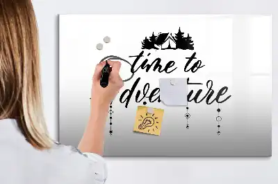 Beschrijfbaar glazen magneetbord met design Tijd voor avontuur