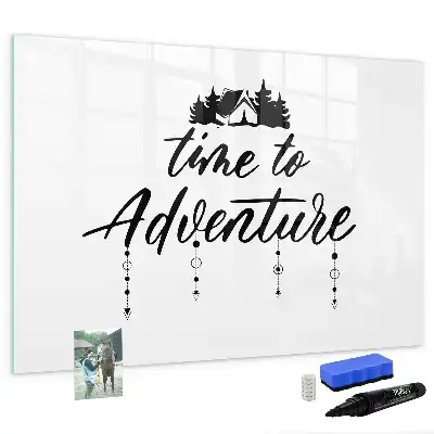 Beschrijfbaar glazen magneetbord met design Tijd voor avontuur