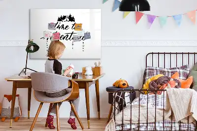 Beschrijfbaar glazen magneetbord met design Tijd voor avontuur