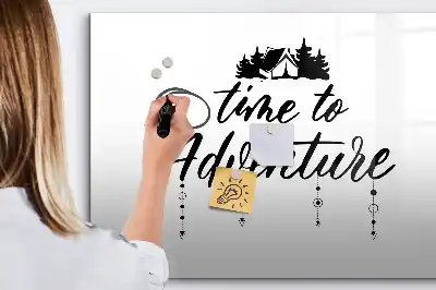 Beschrijfbaar glazen magneetbord met design Tijd voor avontuur