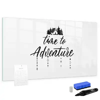Beschrijfbaar glazen magneetbord met design Tijd voor avontuur
