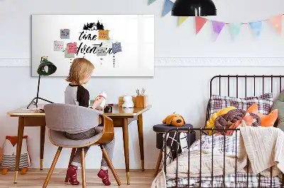 Beschrijfbaar glazen magneetbord met design Tijd voor avontuur