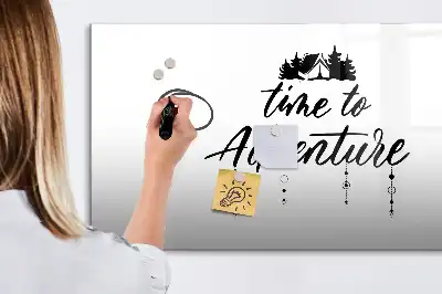 Beschrijfbaar glazen magneetbord met design Tijd voor avontuur