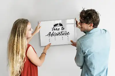 Beschrijfbaar glazen magneetbord met design Tijd voor avontuur