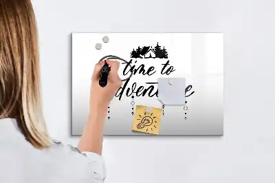 Beschrijfbaar glazen magneetbord met design Tijd voor avontuur