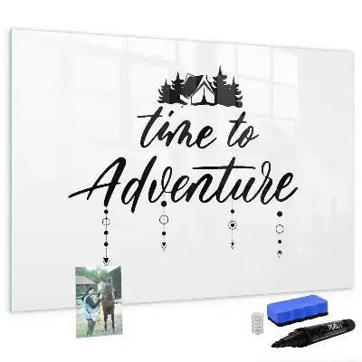 Beschrijfbaar glazen magneetbord met design Tijd voor avontuur