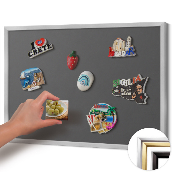 Magnetisch bord met zilveren lijst Donkere grijze kleur
