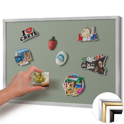 Magnetisch bord met zilveren lijst Lichte olijfkleur