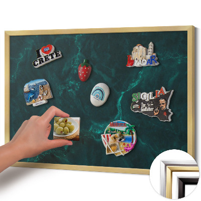 Magnetisch bord met gouden lijst Flesgroen marmer